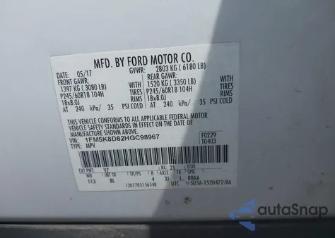 2017 Ford Explorer Xlt z USA, uszkodzony, nr VIN 1FM5K8D82HGC98967